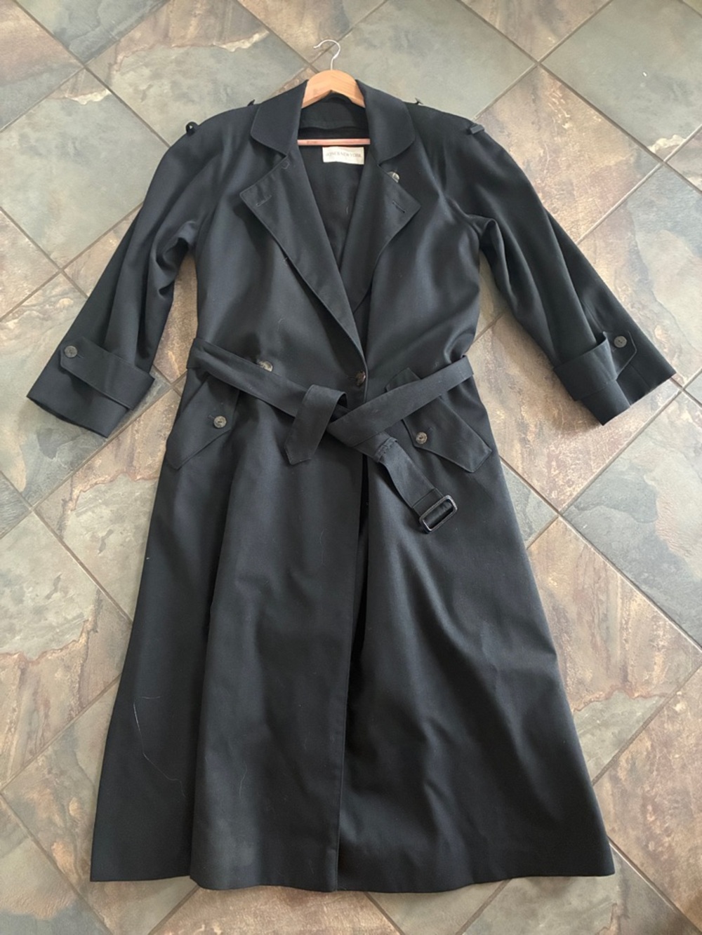 Jones New York Black Wool Lined Trench Coat